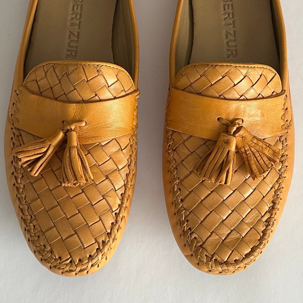 ROBERT ZUR Petra Mustard Tassel Loafer, Woven Leather, made in Italy, 8½ M